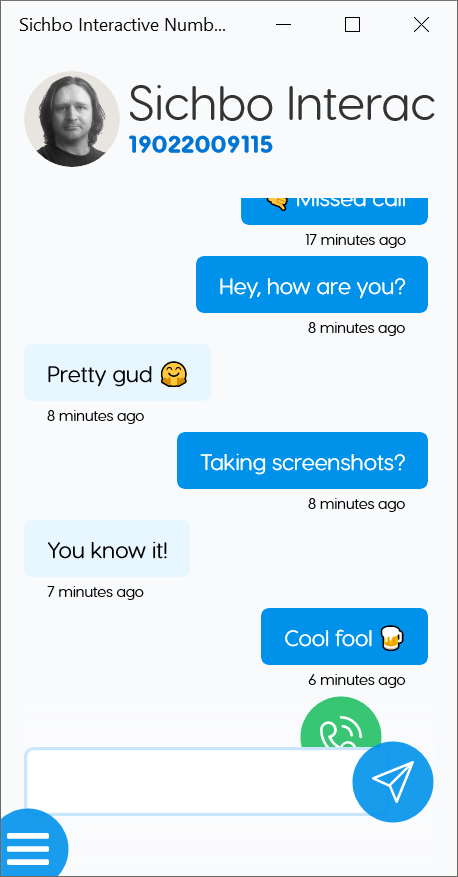A SichboPhone call or text chat window on PC.